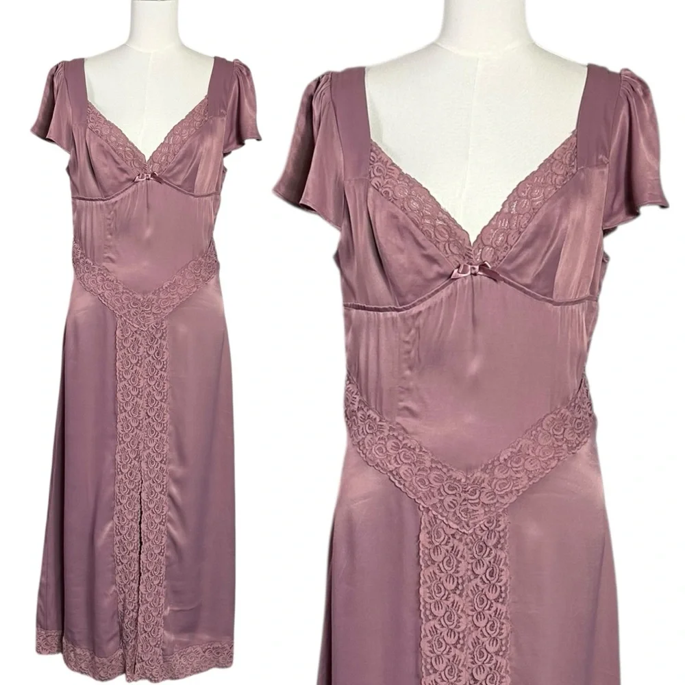 Free People Pink Skies Dainty Silky Lace Midi Dress in Nostalgia Rose Medium - Picture 6 of 11